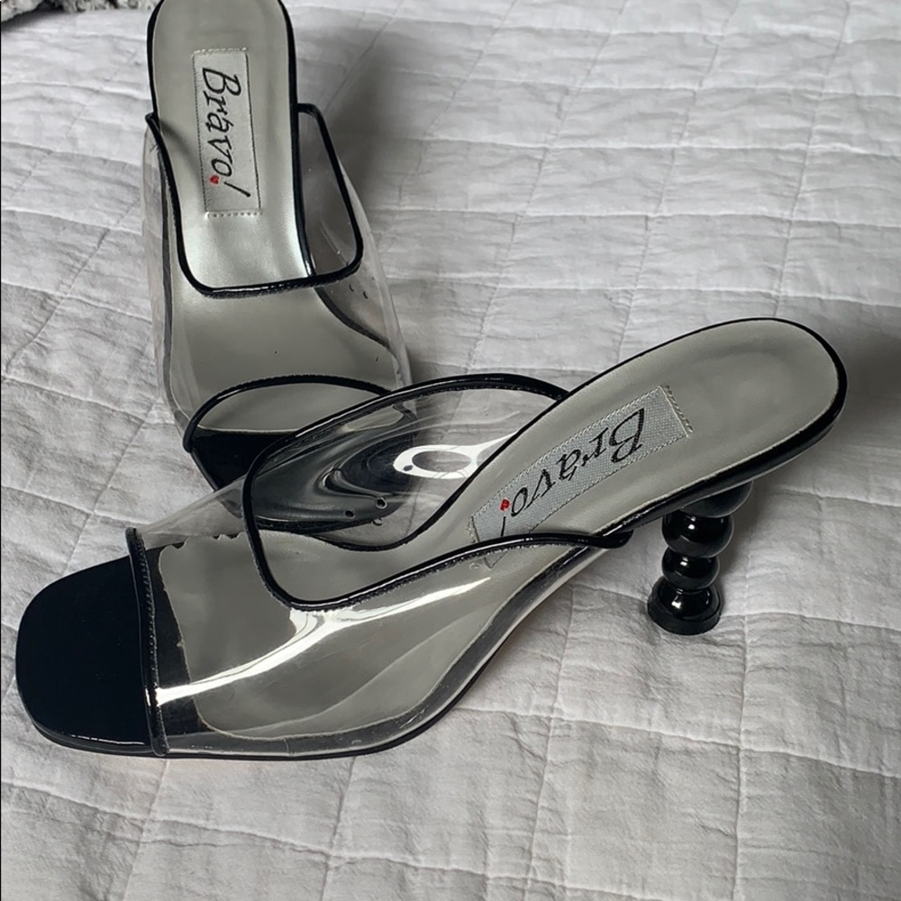 Clear plastic black slingback heels designer